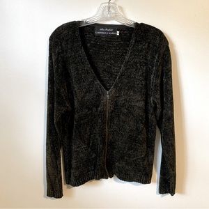 Alex Garfield, Garfield & Marks sweater dark green chenille with zipper cardigan